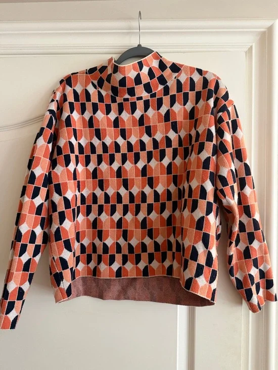 Anthropologie Maeve Coral, Navy & Cream Colorblock Knit Top - Picture 1 of 2